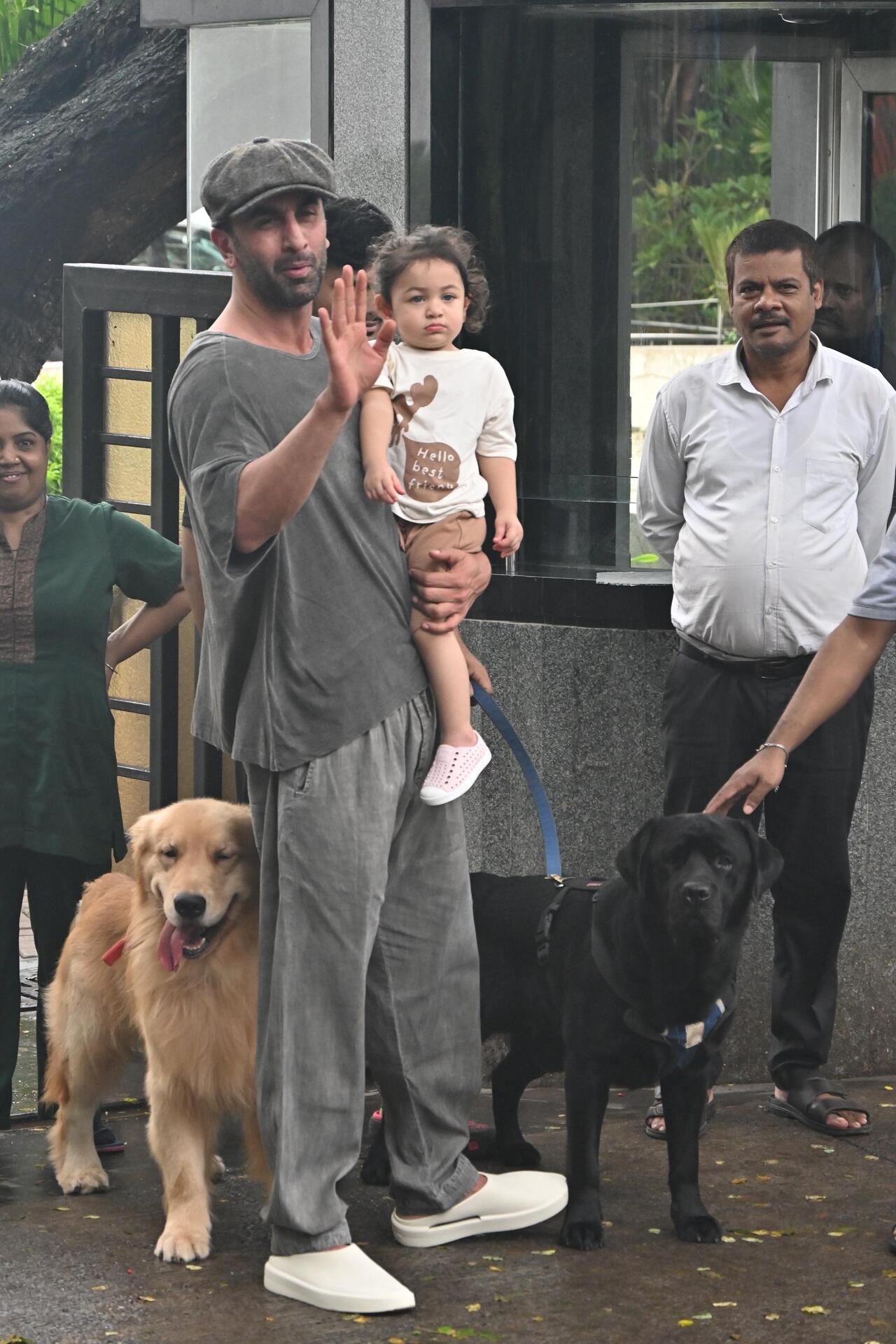 Ranbir Kapoor with daughter Raha and their pet dogs at their Mumbai residence