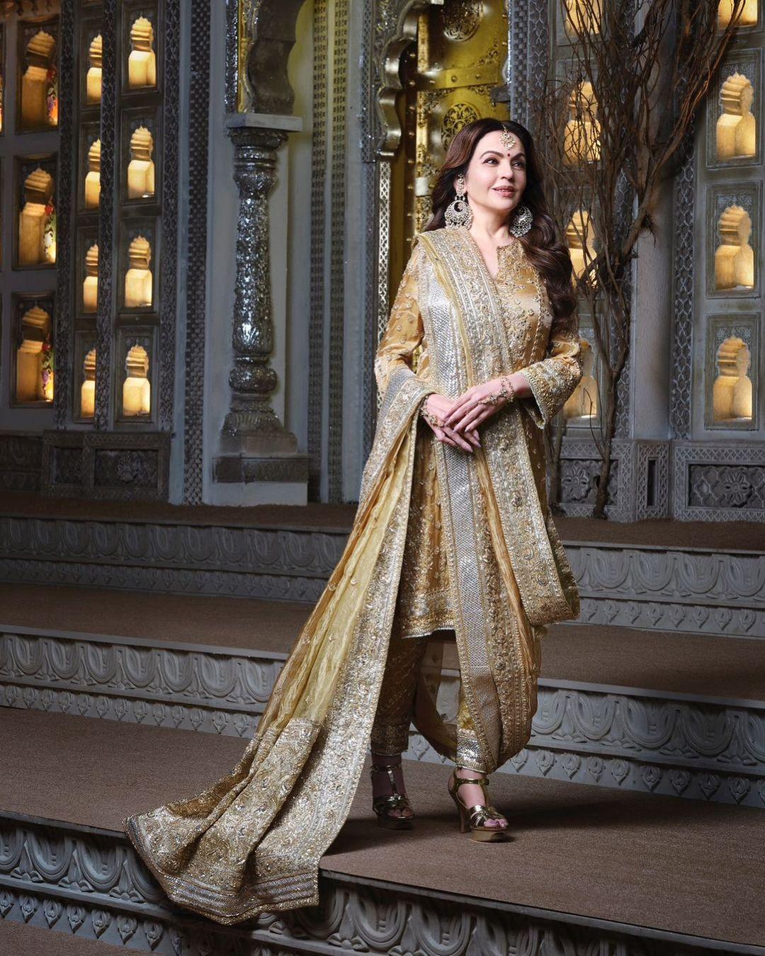 Nita Ambani wore a stunning custom Manish Malhotra for her son Annat Ambani's haldi ceremony