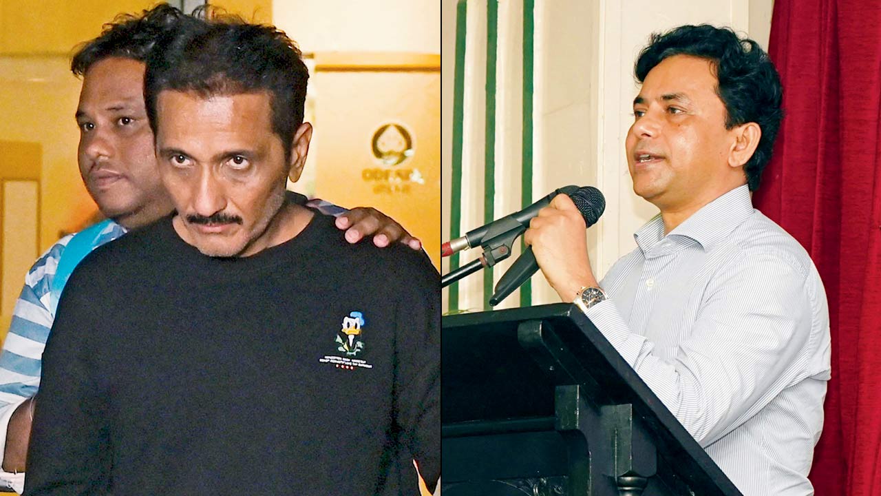 Bhavesh Bhinde in Mumbai police’s custody. File pic/PTI (right) Quaiser Khalid, the former commissioner of railway police, Mumbai. File pic