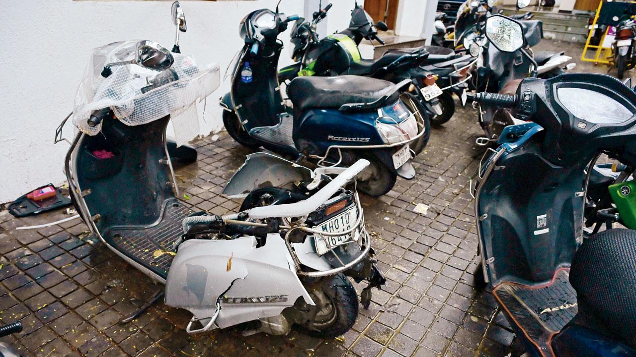 The scooter damaged by the accused on Sunday morning