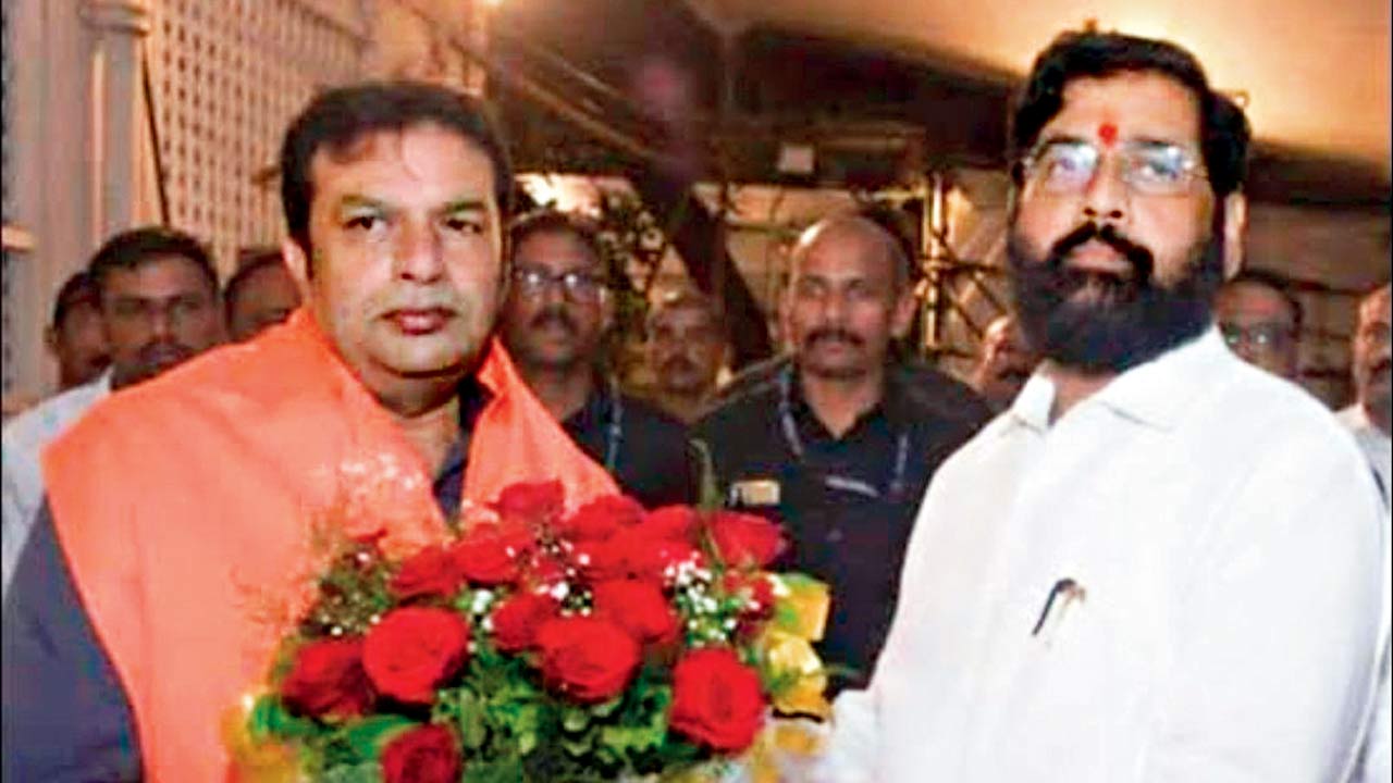 CM Eknath Shinde with Shiv Sena leader Rajesh Shah. Pic/X