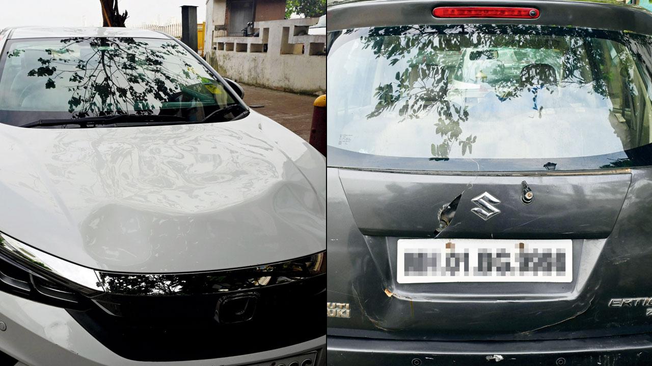 Scores of dented vehicles were spotted at Marine Drive on Friday. Pics/Anurag Ahire