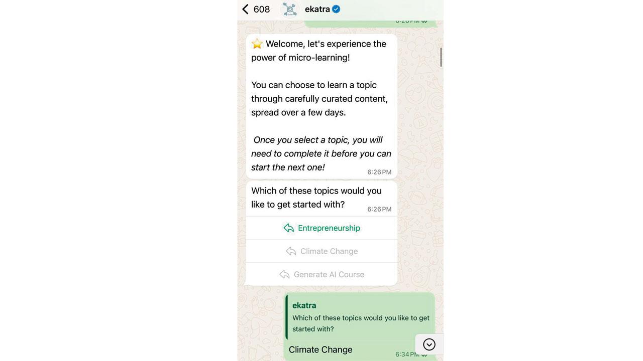 ekatra is an AI chat bot created with the aim to break free of conventional methods of education, and increase access to learning