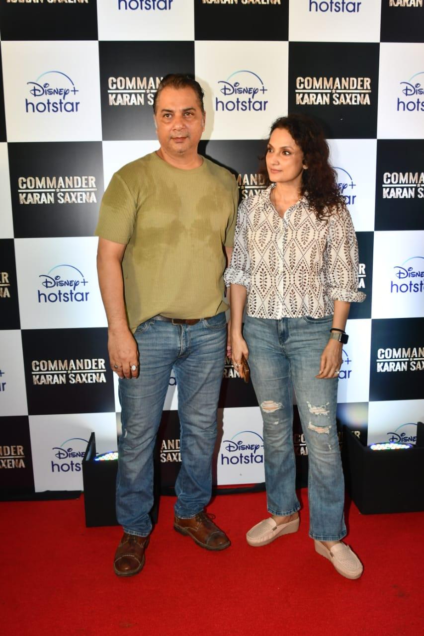 Varun Badola and Rajeshwari Sachdev posed together as they attended the screening