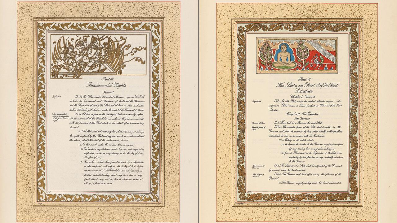The pages of the first edition of the Constitution feature artworks by Nandalal Bose and artists from Santiniketan