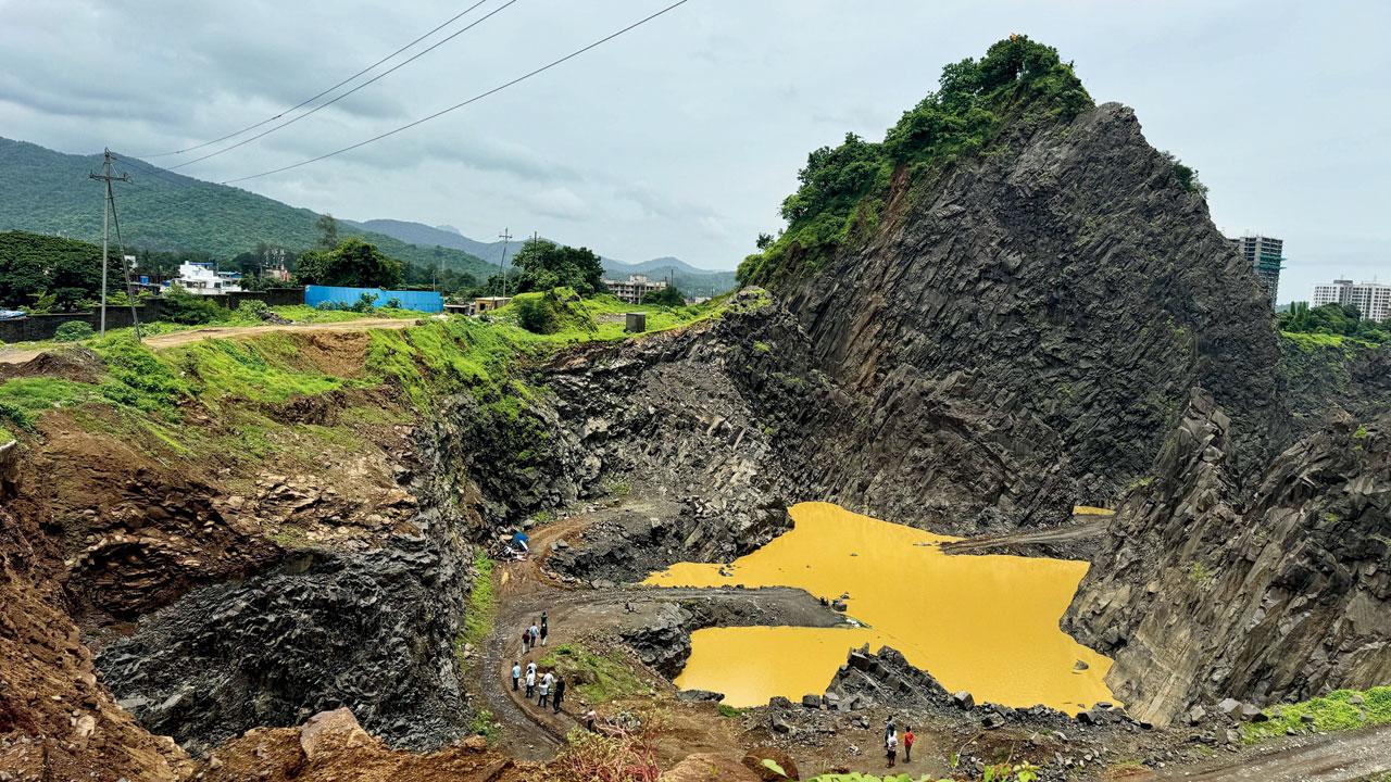 The alleged illegal stone mining site in Vasai