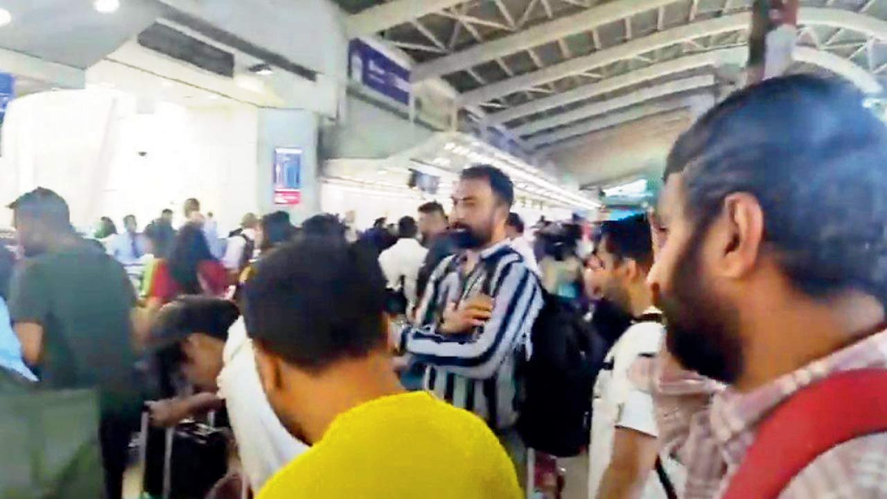 Stranded passengers at the Mumbai airport after being caught unawares