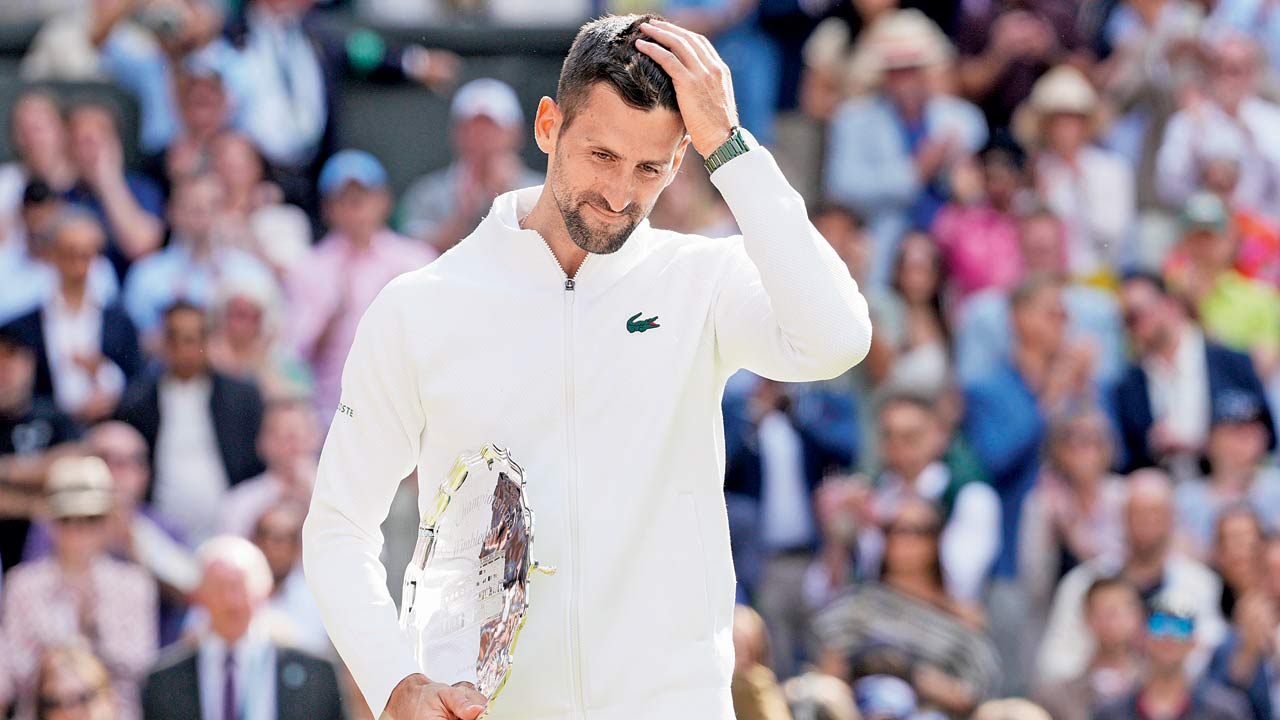 A disappointed Djokovic after his final defeat at Wimbledon