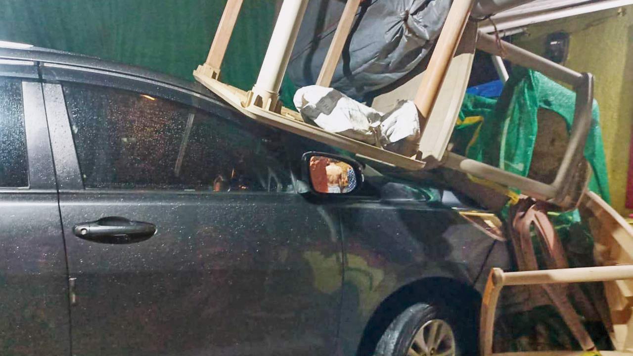 The accident site; The car crashed into the furniture. Pics/Hanif Patel