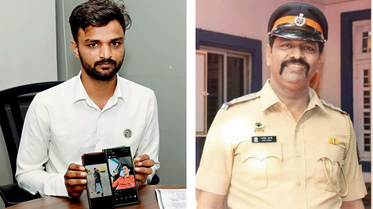 Complainant Mahesh Gami at Kalanagar, Bandra East on July 7. Pic/Satej Shinde ; (right) Senior Inspector Rajendra Kane