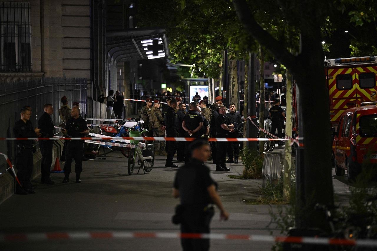 The soldier was hospitalised with a shoulder blade injury, but was not in life-threatening condition, and the motive for the attack was under investigation, the Paris prosecutor's office said