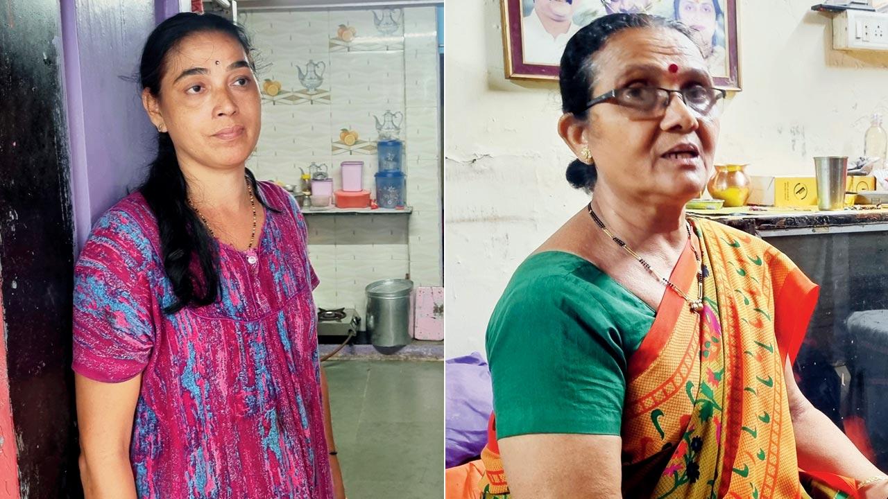 Madhuri Patil also suffers from sciatica from lifting the heavy buckets (right) Neelakshi Patil in her house