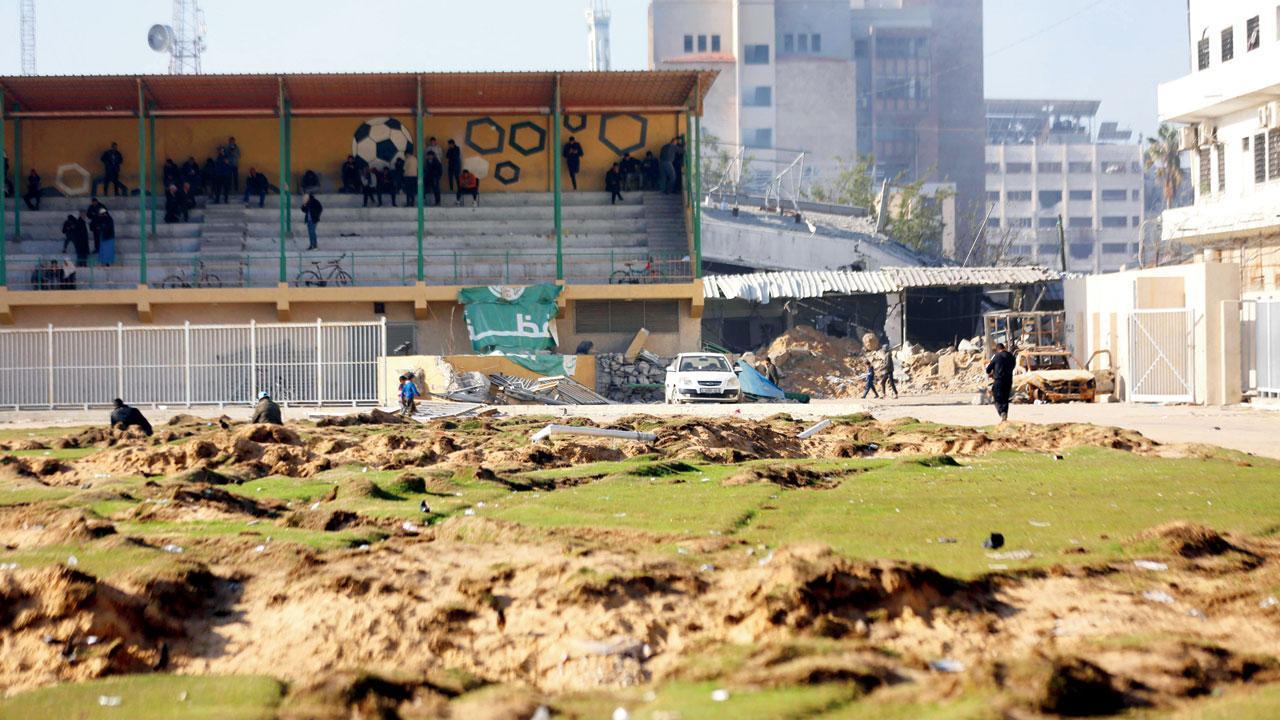Palestinians seek shelter in Gaza’s largest football stadium