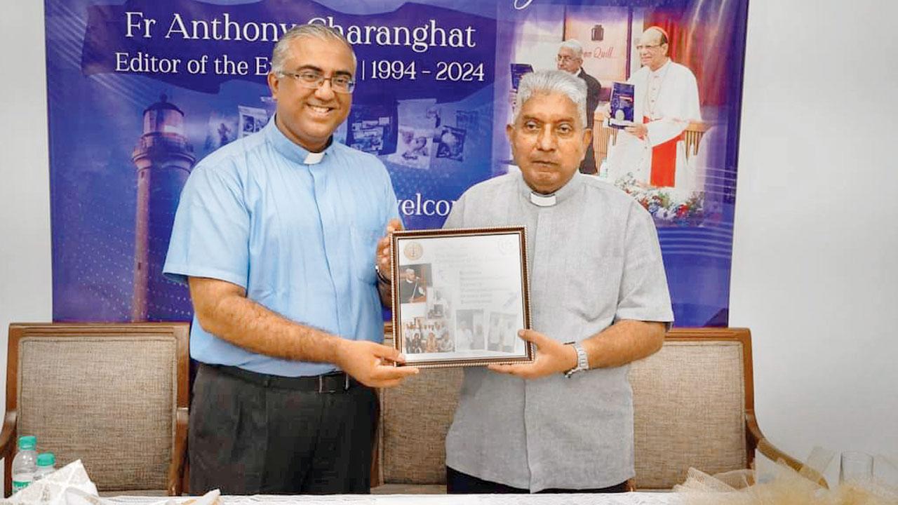 Fr Joshan Rodrigues with (left) the now retired Fr Anthony Charanghat