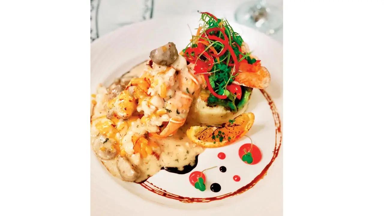 This Juhu space, with its dainty chandeliers and delicate curtains might whisk you away to a bistro in Montmartre. Their lobster thermidor is a classic that’s as elegant as it is delicious. This creation features succulent lobster meat baked to perfection under a golden, crisp cheese topping.AT Fable, Chand Society, Vithal Nagar, Juhu. TIME 9 am to 12.30 pm CALL 8657685462COST Rs 1250