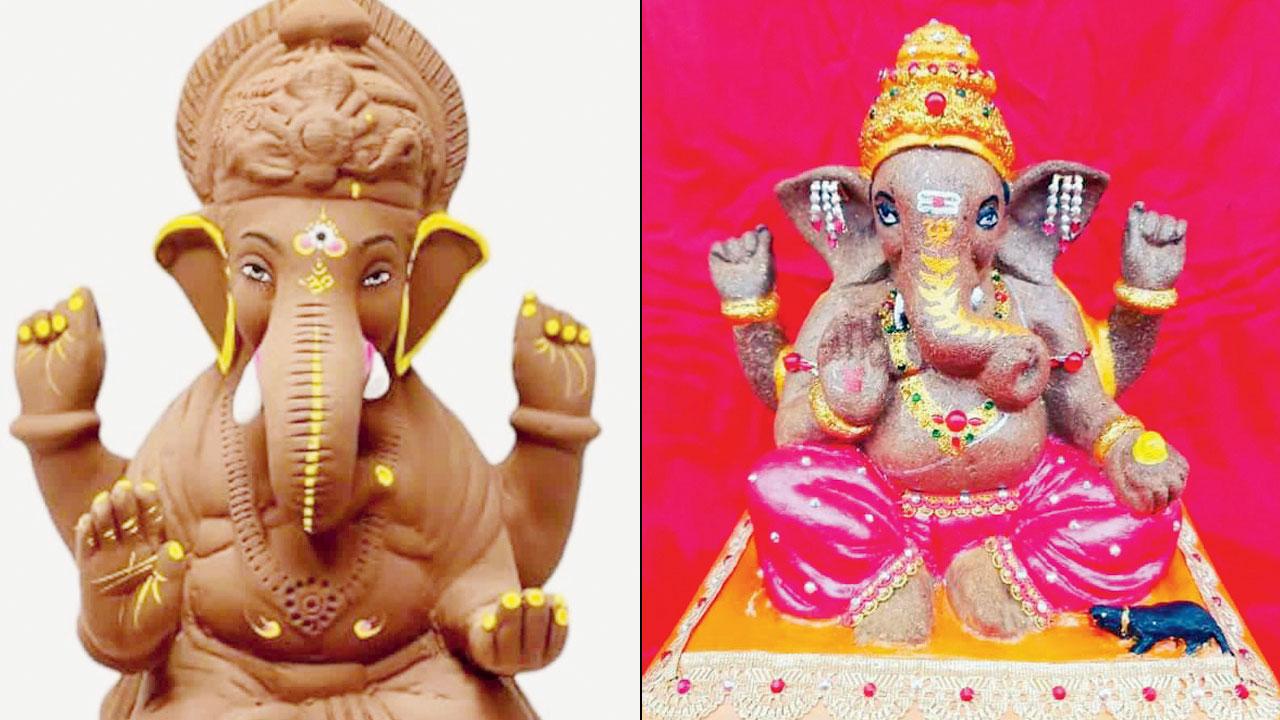 Chocolate Ganesh idol (right) an idol made of cow dung
