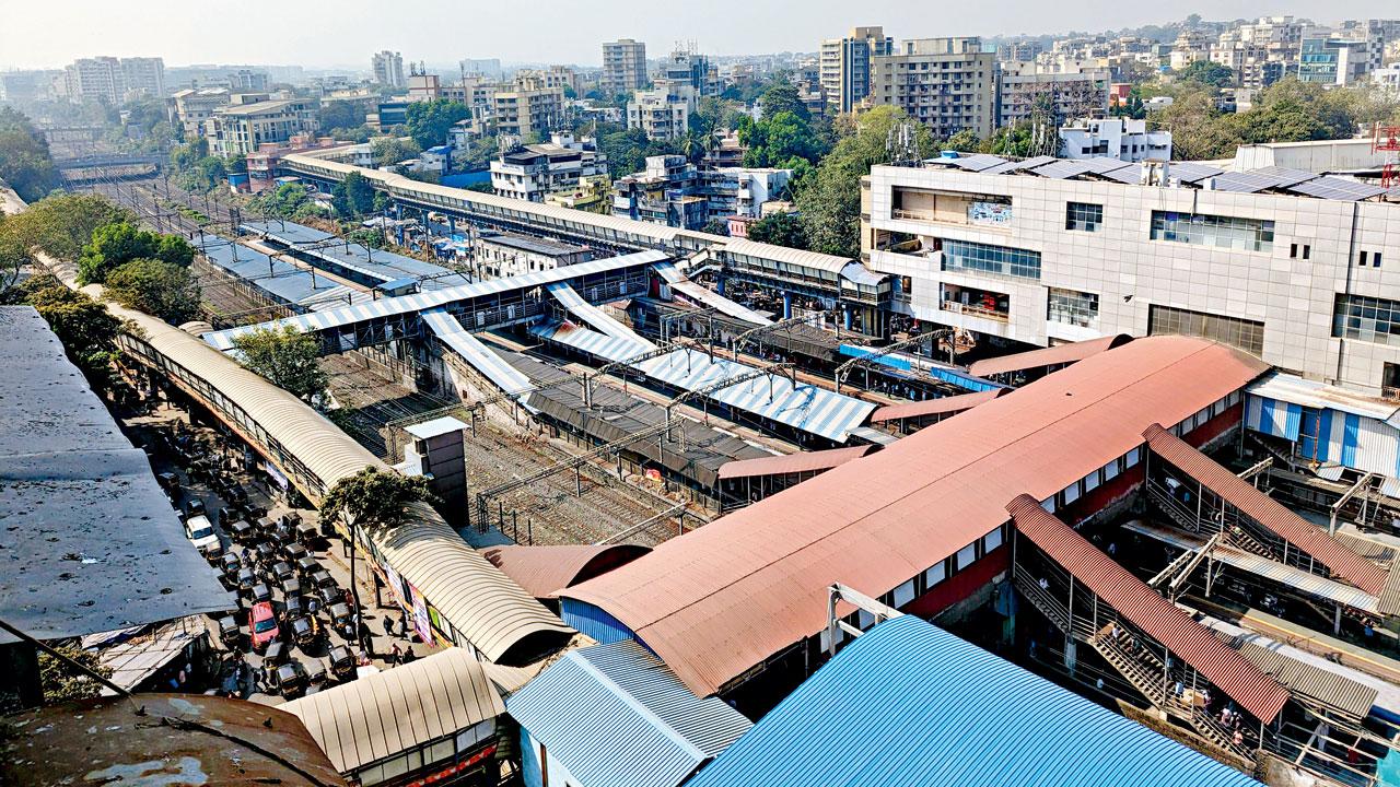 An aerial view of the Chhatrapati Shivaji Maharaj Terminus end of Ghatkopar railway station