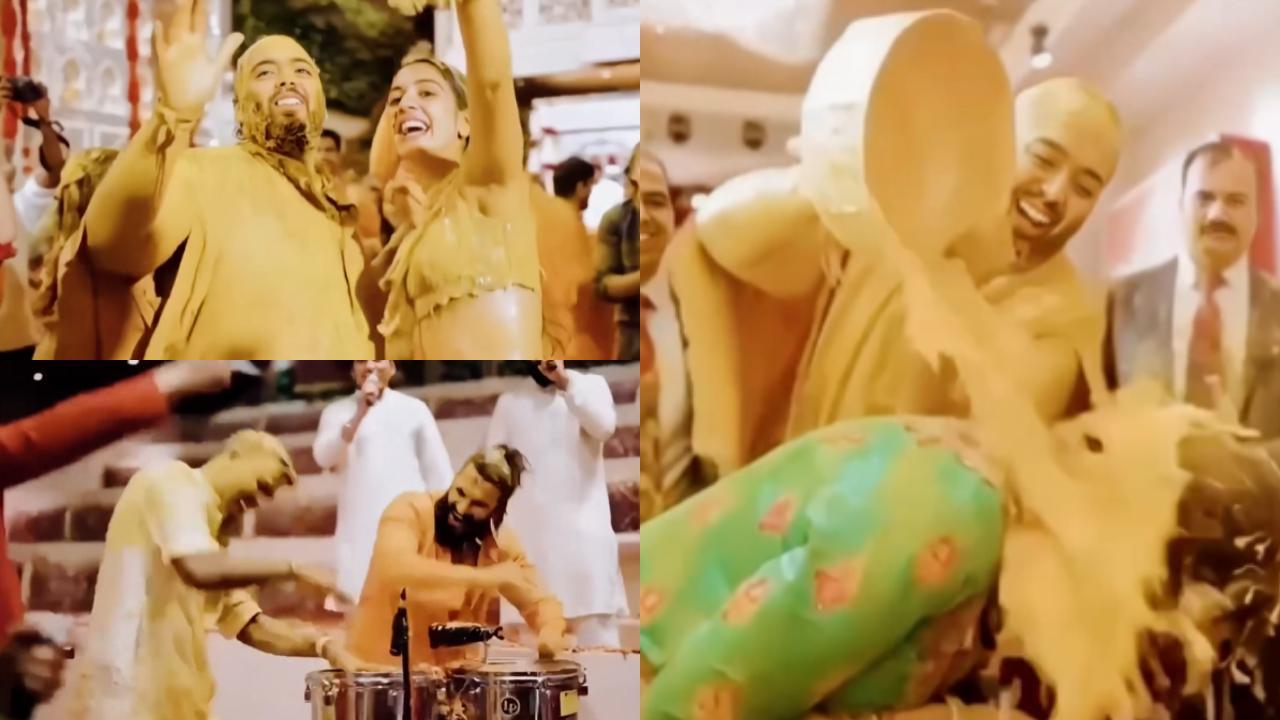 Paint the town yellow! Anant puts bucket full of haldi on Nita Ambani, watch