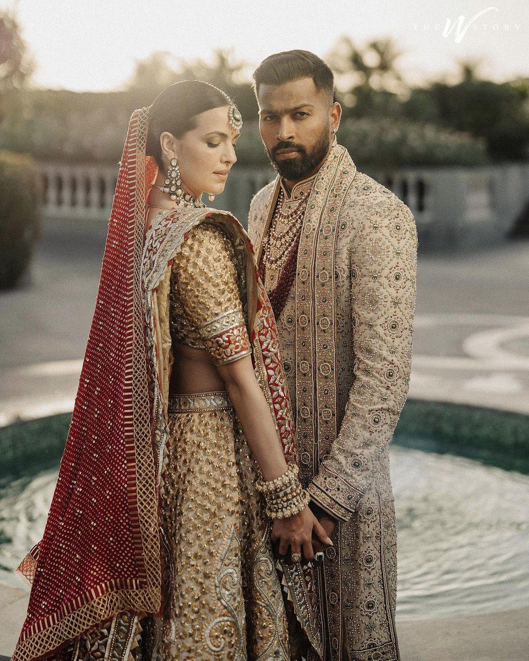 For their Indian wedding, the couple opted for Abu Jani Sandeep Khosla outfits