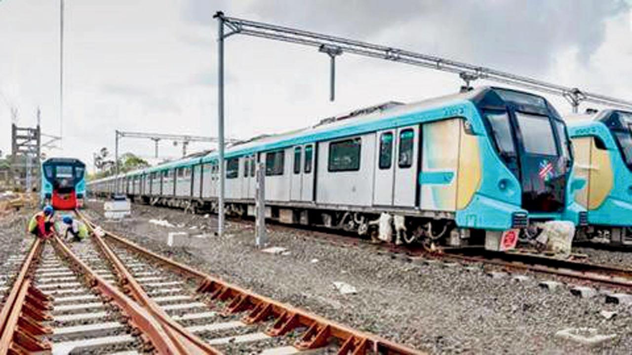 The Aqua Line trains at the shed