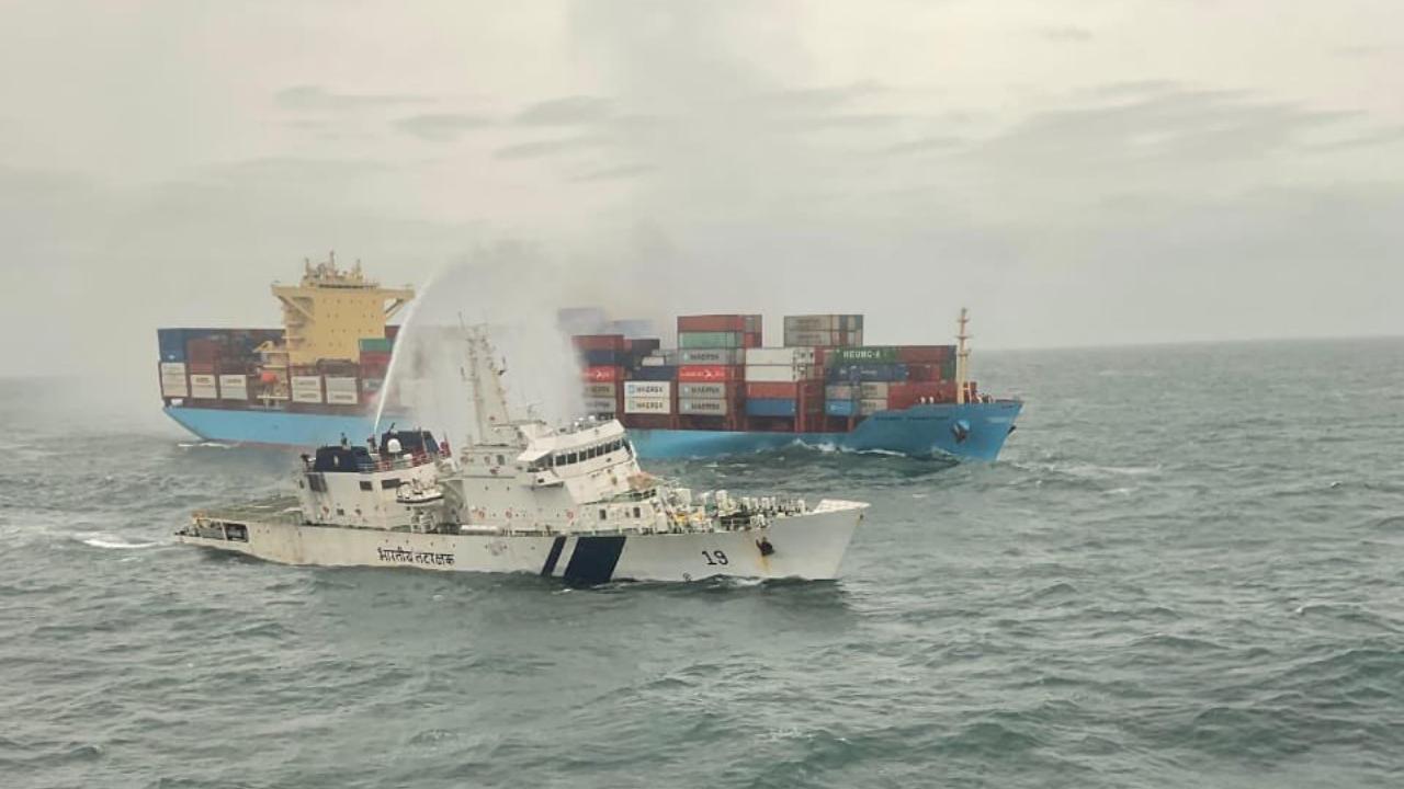 Persistent efforts by the ships for more than 12 hours have prevented the fire from spreading further