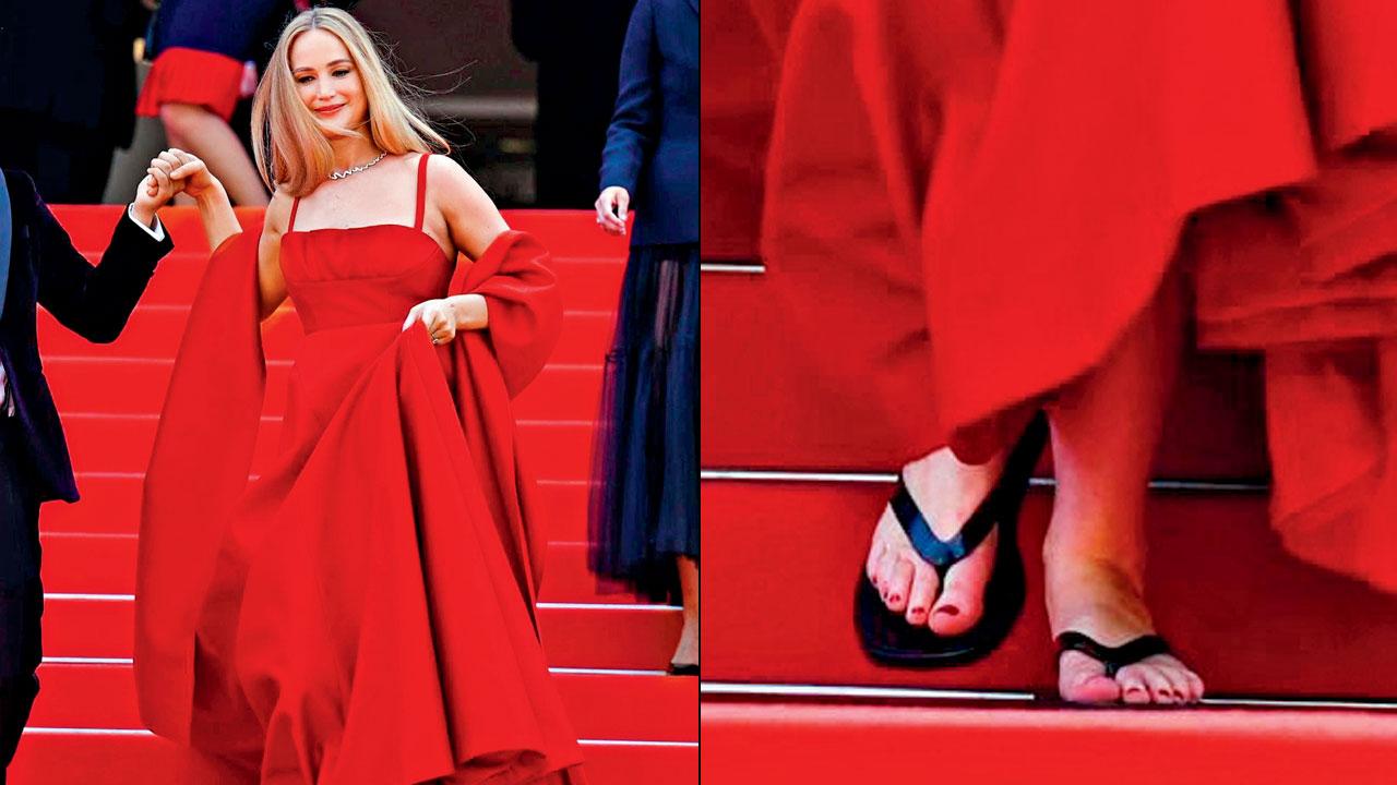 Jennifer Lawrence sports flip flops at the red carpet