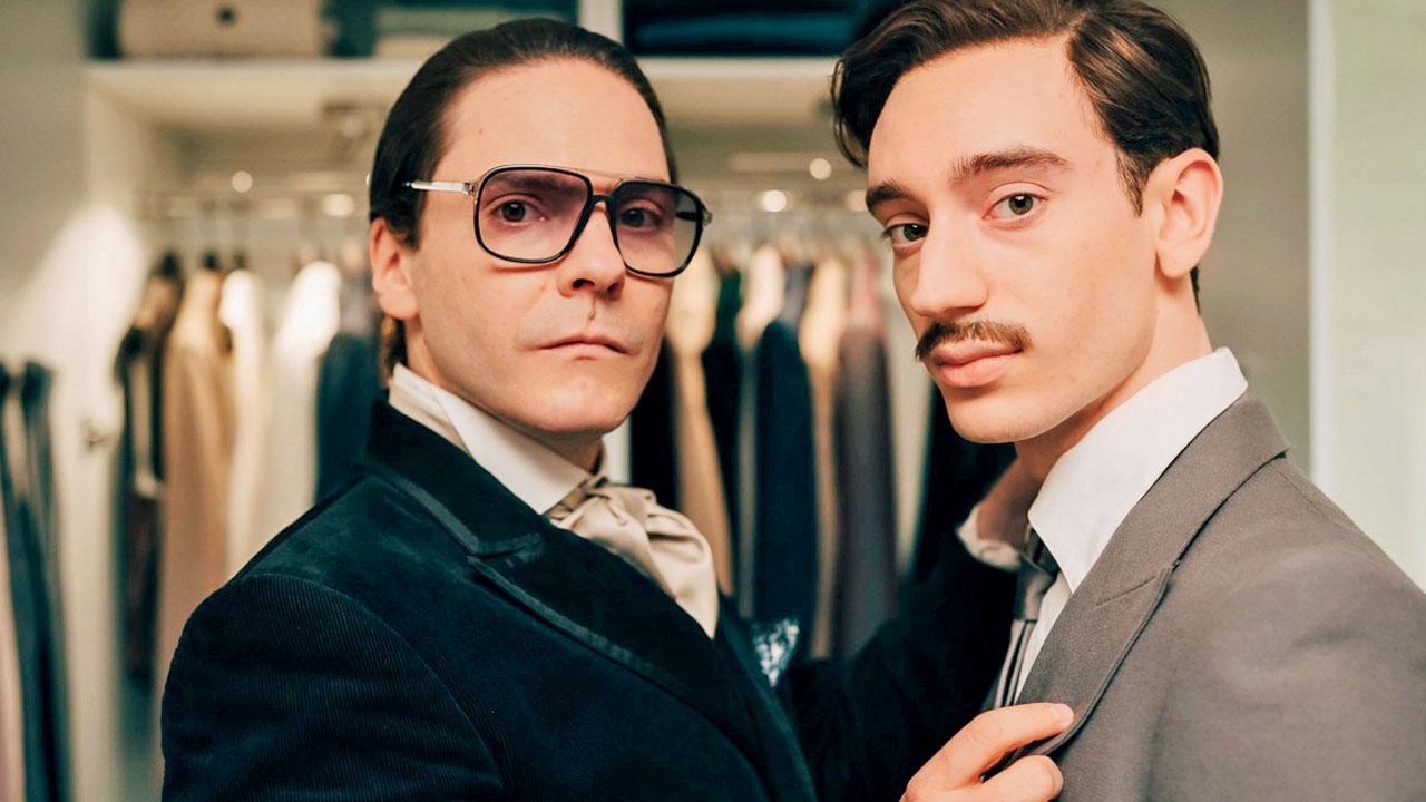 Becoming Karl Lagerfeld, Daniel Brühl (left) as the designer, and Theodore Pellerin as his lover, Jacques de Bascher