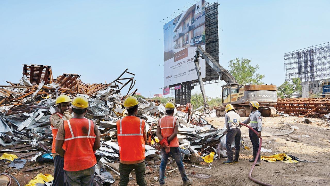 The site of the Ghatkopar hoarding collapse on May 16. Pic/Atul Kamble
