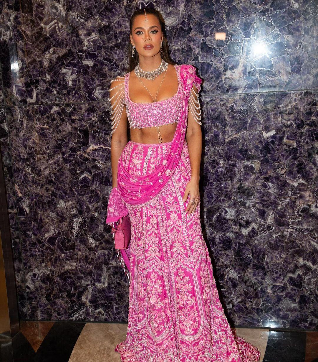 The reality TV star wore a stunning heavily embroidered lehenga and paired it with a matching blouse that had stylish pearls on the sleeves