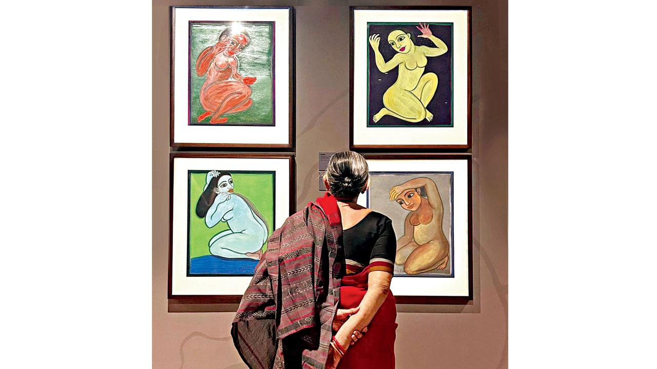 Artist Madhavi Parekh takes in the exhibition at Delhi in April