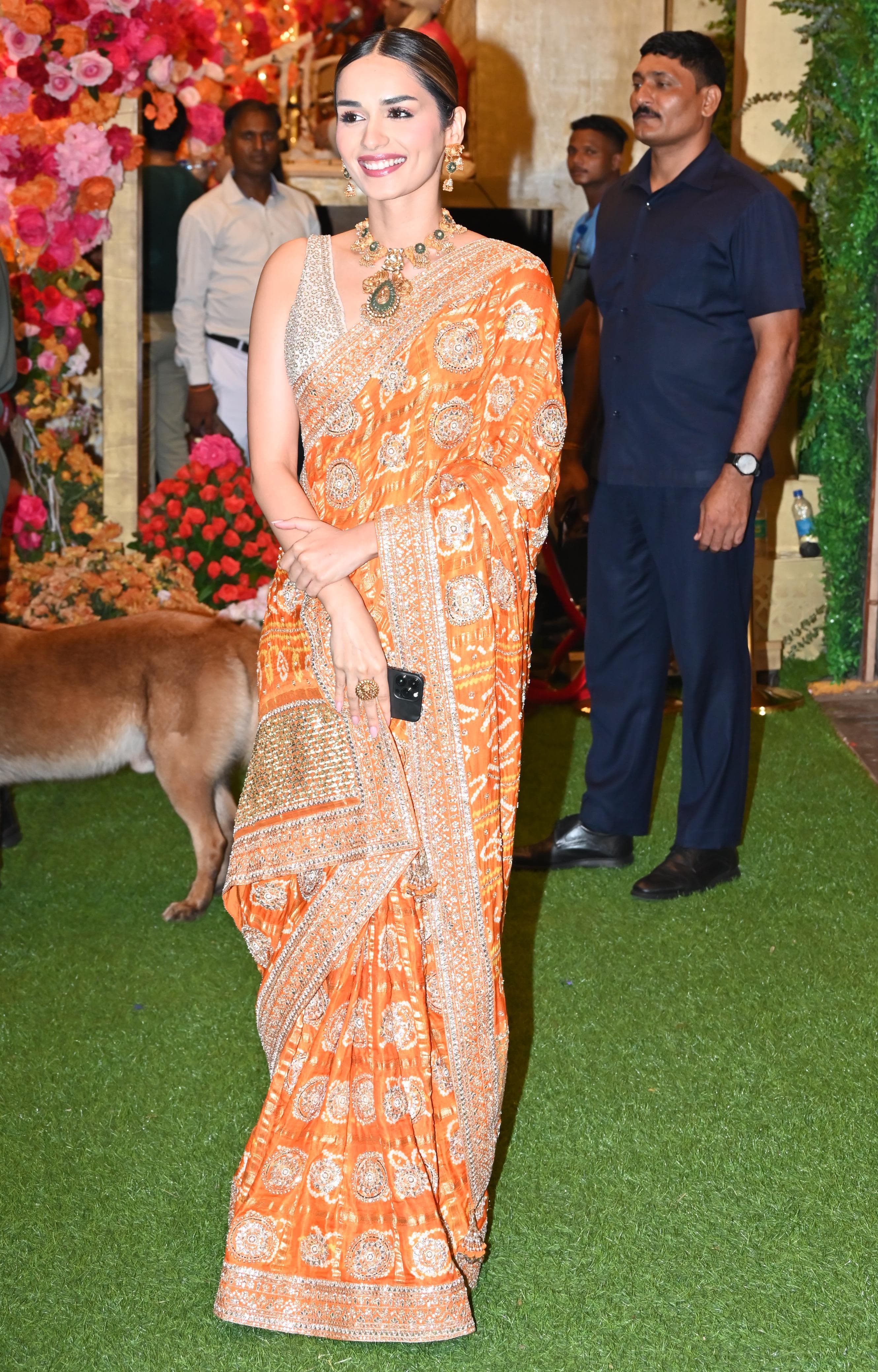 Manushi Chhillar was also present at the ceremony, wearing a stunning, heavily decorated orange saree