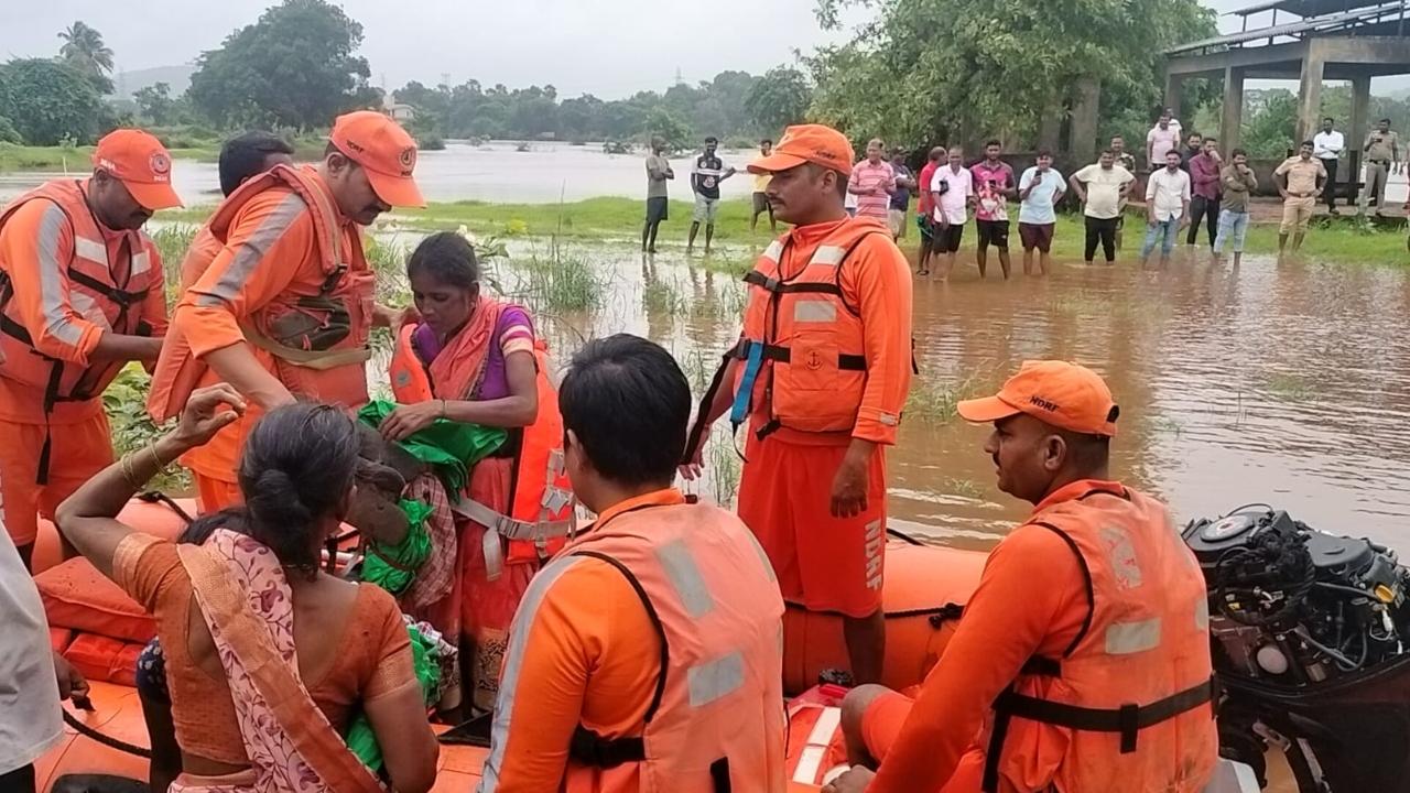 A team from the NDRF used boats and life jackets to rescue people stranded at the resort due to flooding in the Shahpur area, the official said