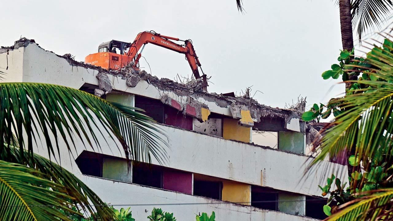 The Tulip Star being razed at Juhu on June 29. Pic/Shadab Khan