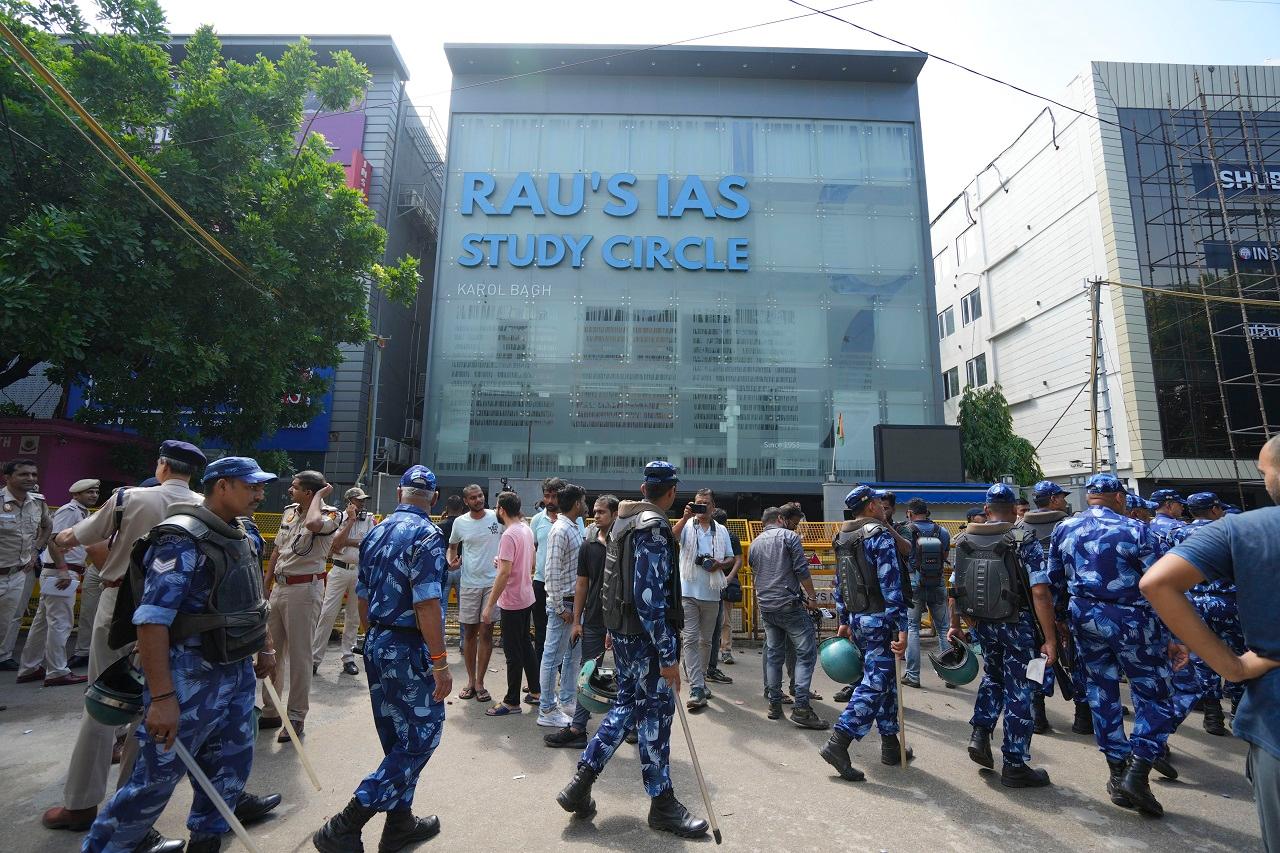 Three students died in the basement of the popular IAS coaching institute yesterday, police said