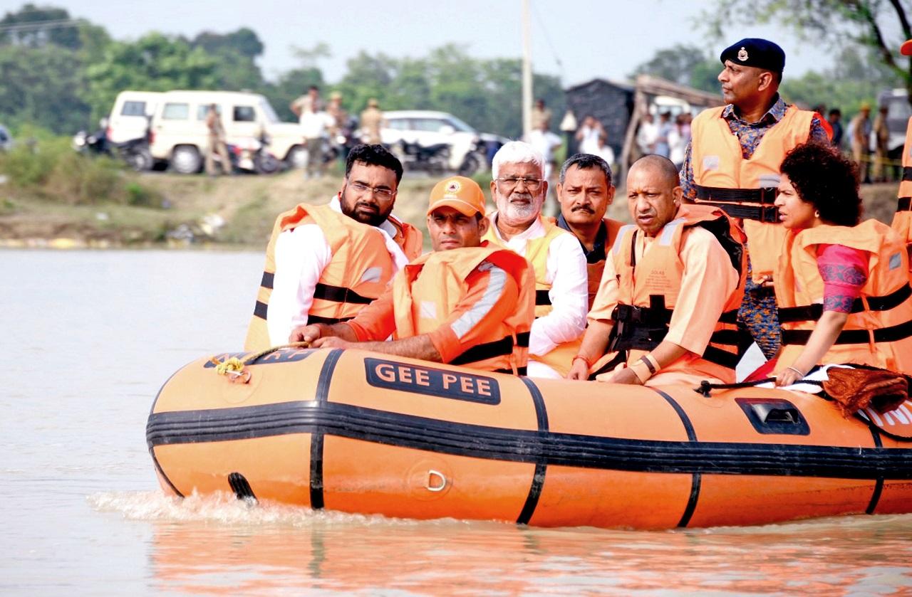CM Yogi also distributed relief material to the people in flood-affected areas of Shravasti