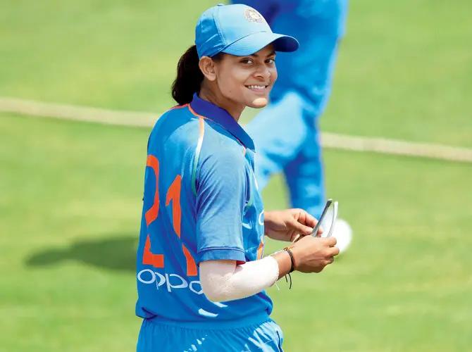 Completing her quota of four overs, spinner Radha Yadav was smashed for 14 runs. She bagged three wickets during her spell which also saw her bowl a maiden over