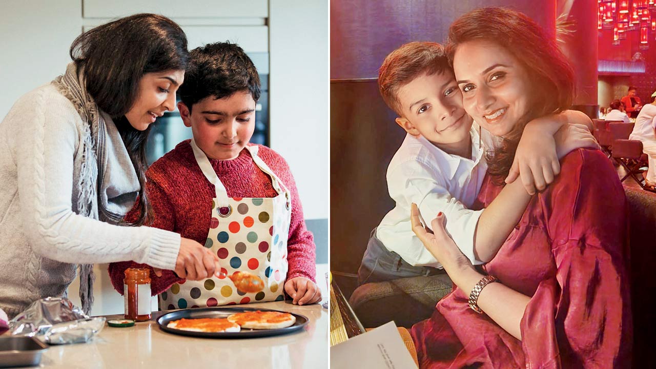 Involving kids in meal preparation is a good way to spend quality time together, as well as get the children to respect the food they consume; (right) Krushika Thosani only feeds her nine-year-old when he is in a good mood and is willing to listen to her