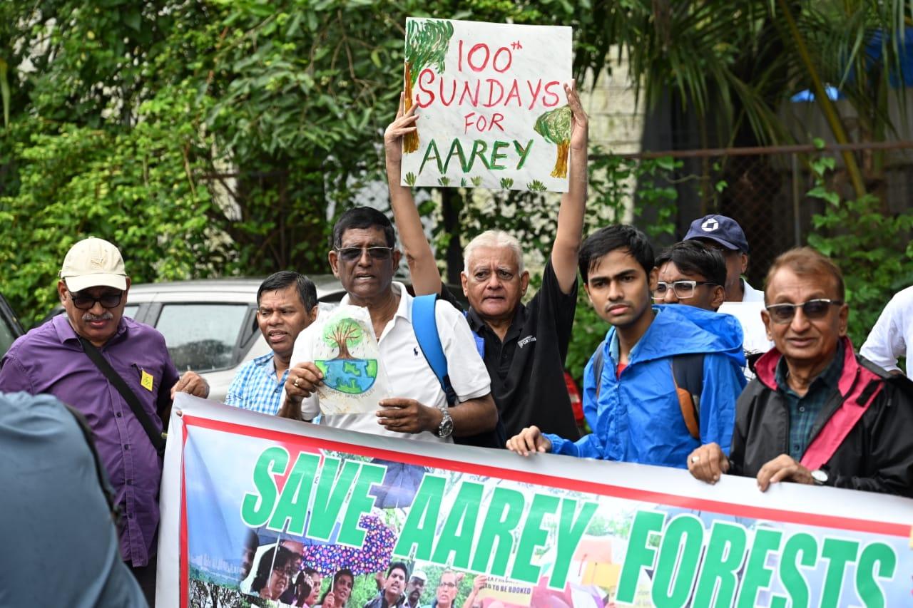 Since July 2022, every Sunday morning, a group of citizens have been gathering at a road junction in the Aarey forest in Goregaon