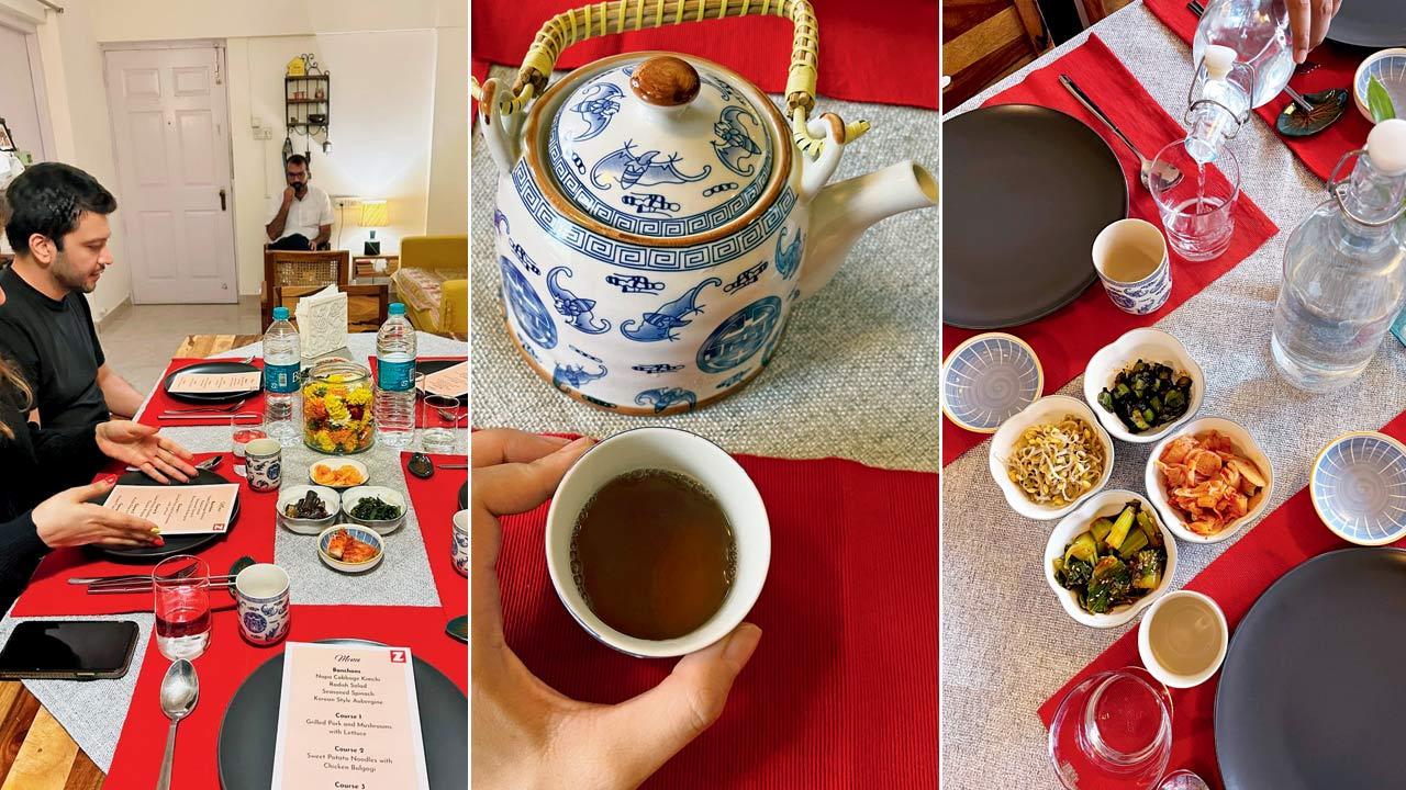 Patrons at a previous dinner organised by Shruti Chadha; barley tea; an assortment of banchan, Korean appetisers will be on the menu