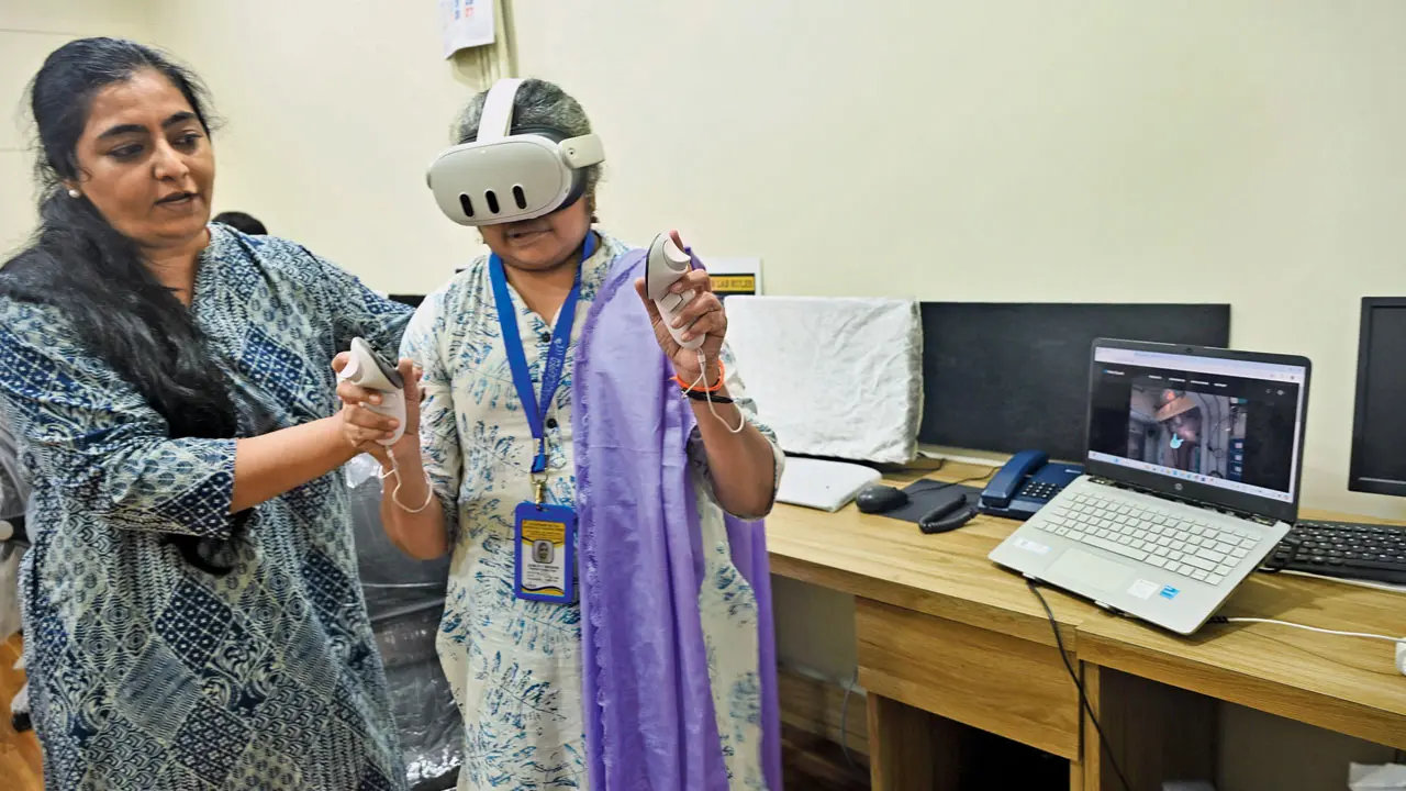 A team member guides a user through a virtual walkthrough of the International Space Station