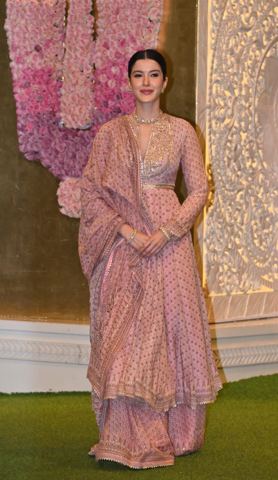 Shanaya Kapoor dazzled in a beautiful peach kurta paired with a matching sharara and dupatta