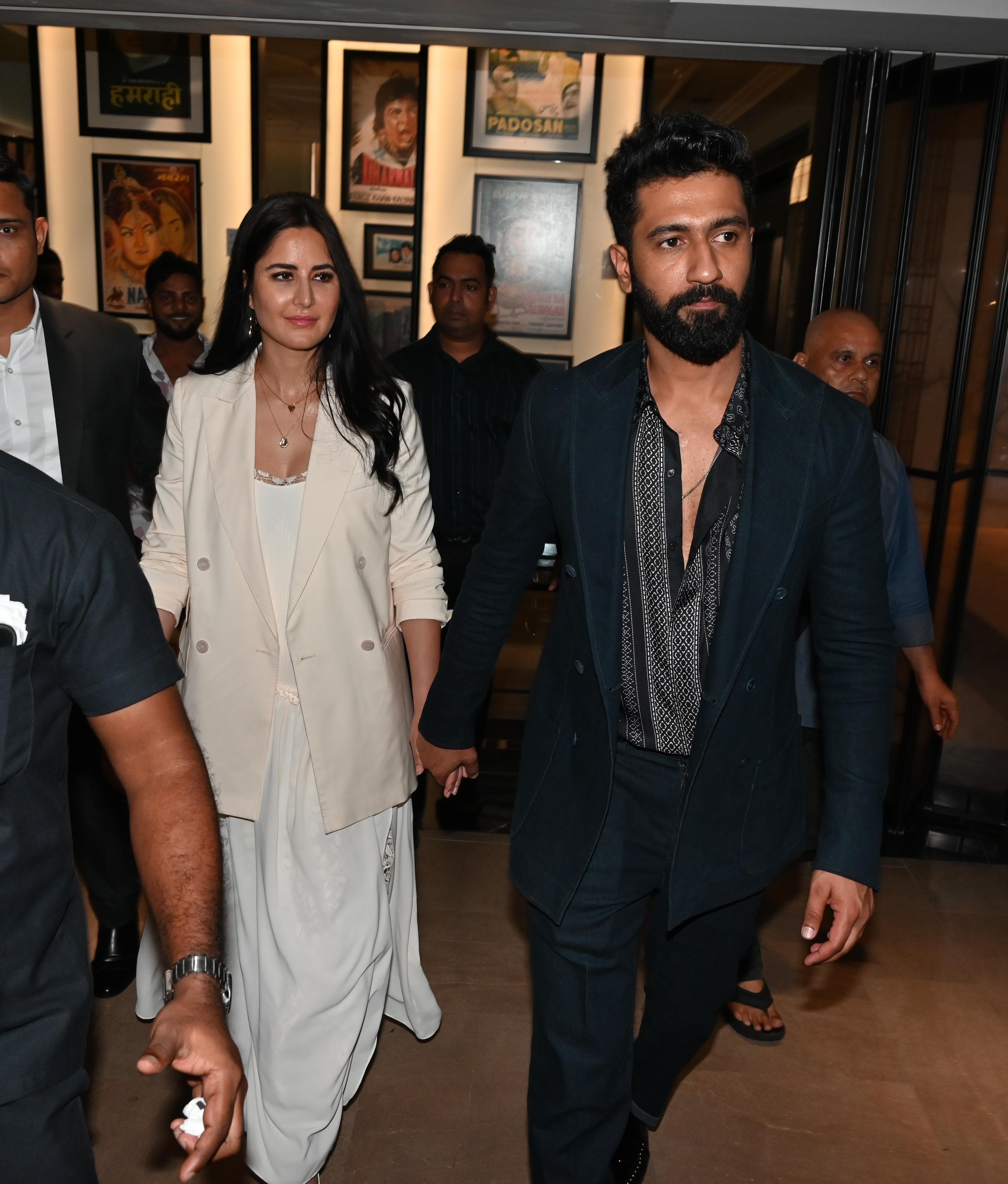 Vicky Kaushal and Katrina Kaif were snapped together at the screening of BadNewz