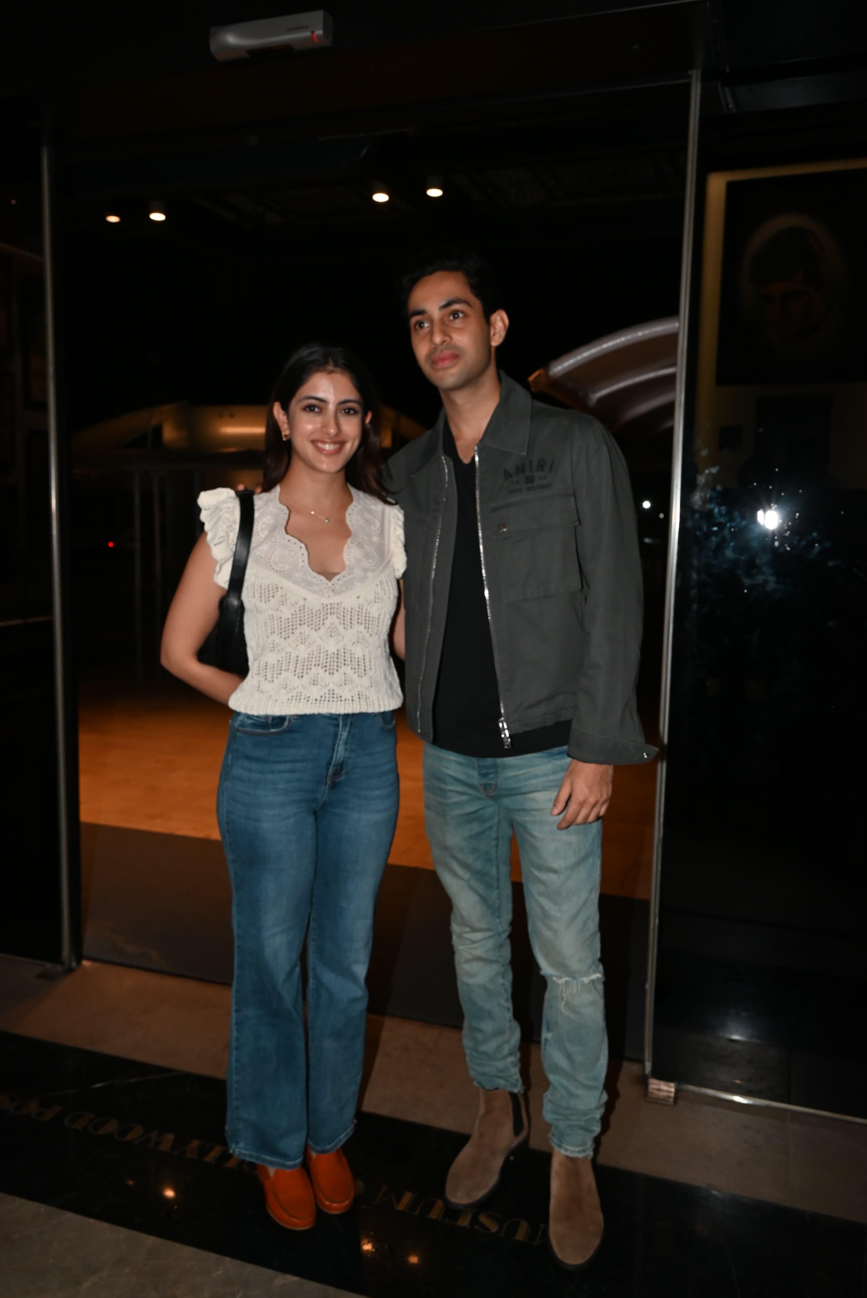 Agastya Nanda and Navya Nanda posed together at BadNewz screening