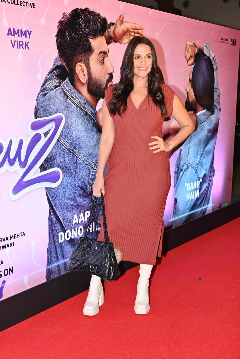 Neha Dhupia was snapped at the BadNewz celebrity screening