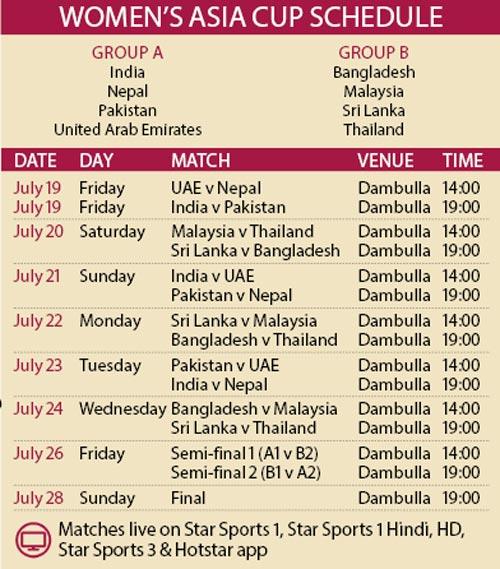 WOMEN’S ASIA CUP SCHEDULE