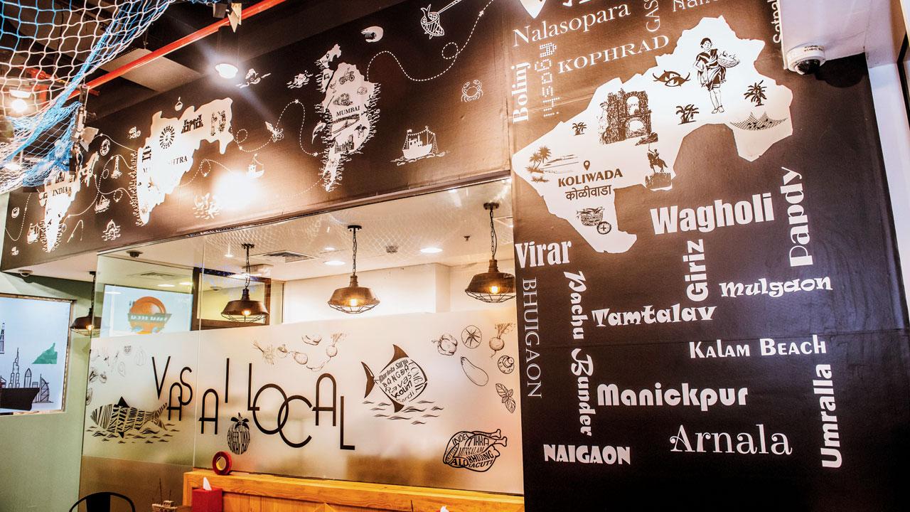A detailed map of Vasai and its neighbouring regions at the restaurant