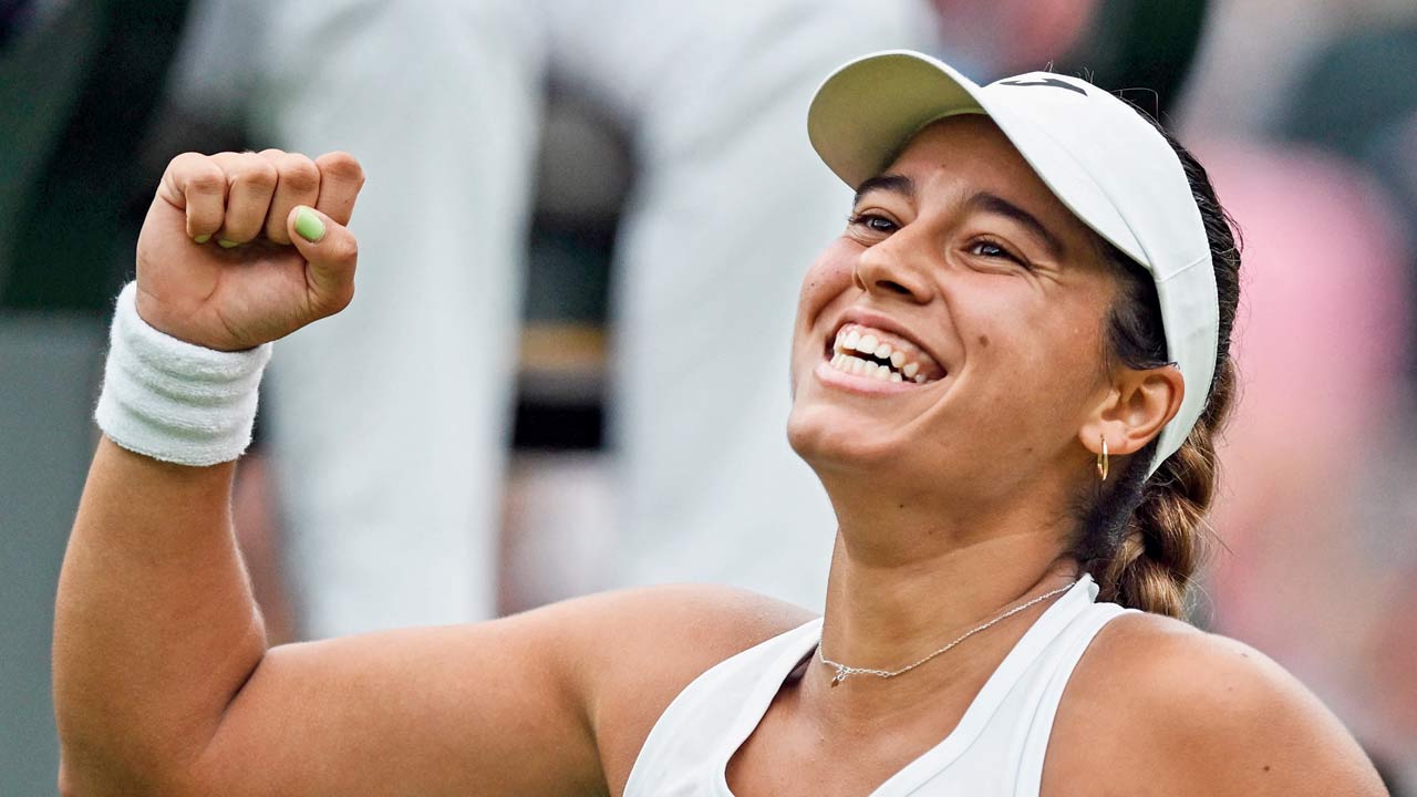 Spain’s Jessica Bouzas Maneiro celebrates beating Czech defending champion Marketa Vondrousova in London yesterday. Pics/AFP