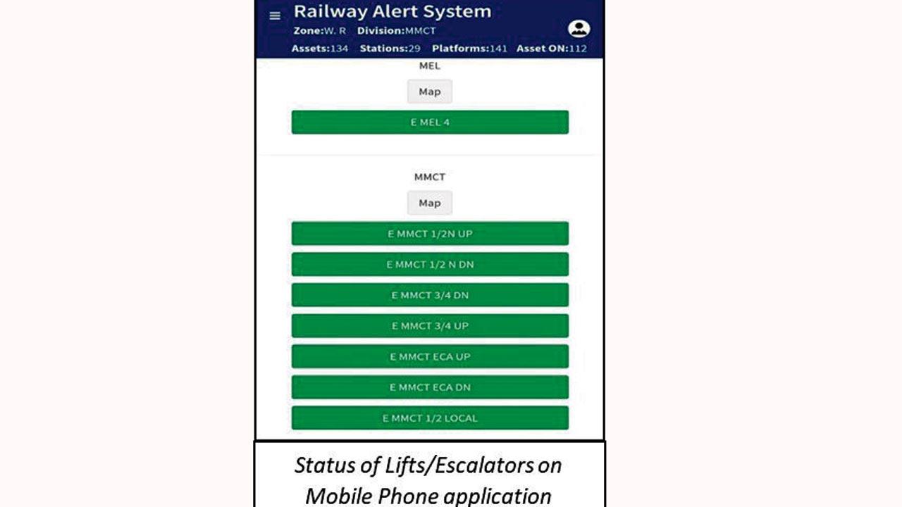 Status of lift and escalator on mobile app