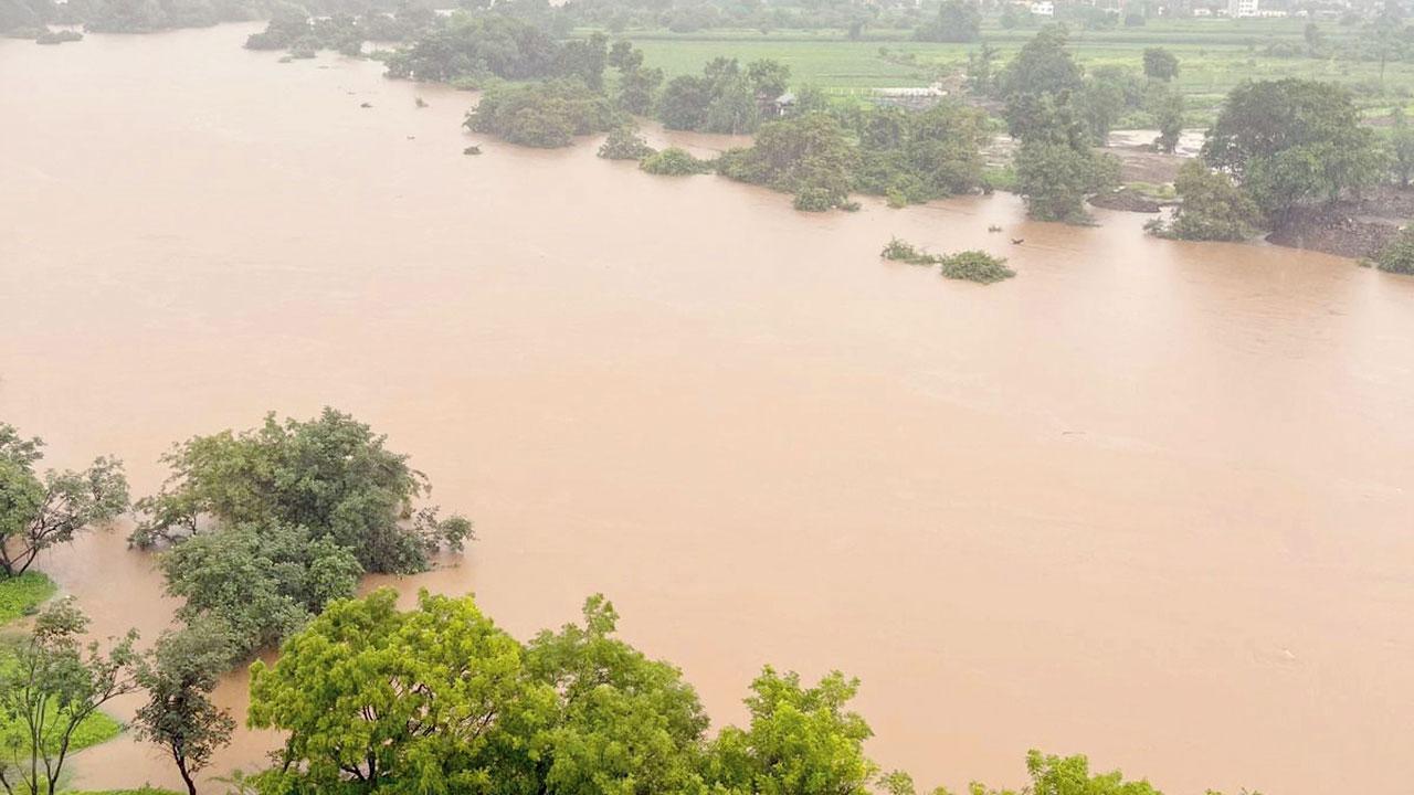 Aerial view of the flooding in Wakad