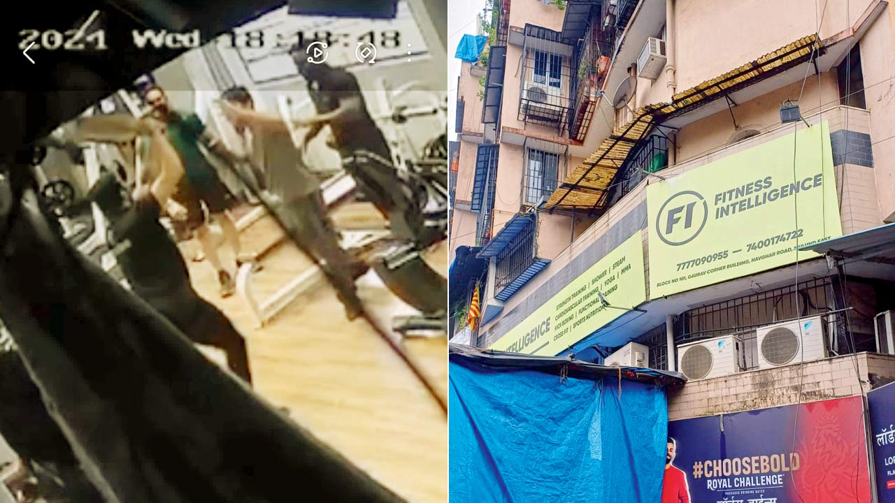 Screen grab of the trainer assaulting the victim; (right) fitness Intelligence gym where the incident happened
